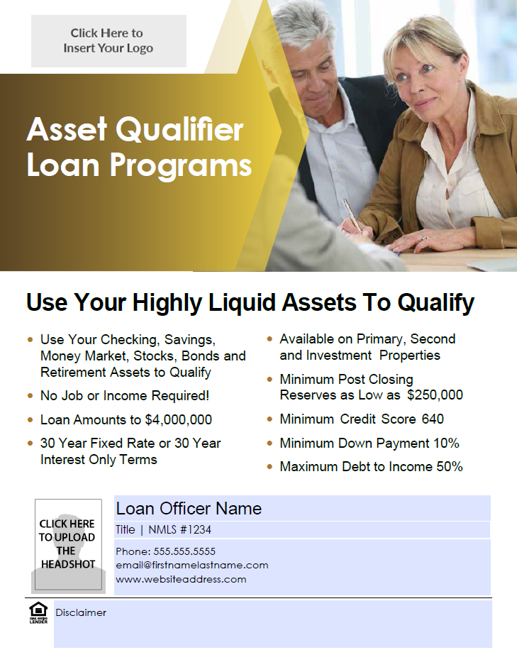 Asset Qualifier Loan Program Flyer