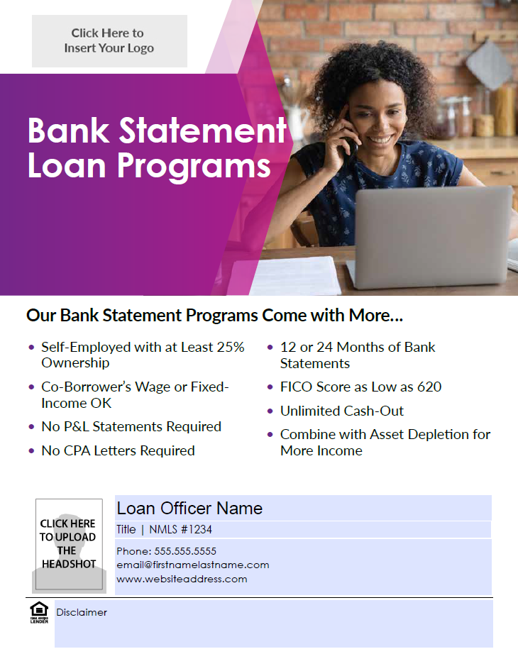 Bank Statement Loan Program Flyer