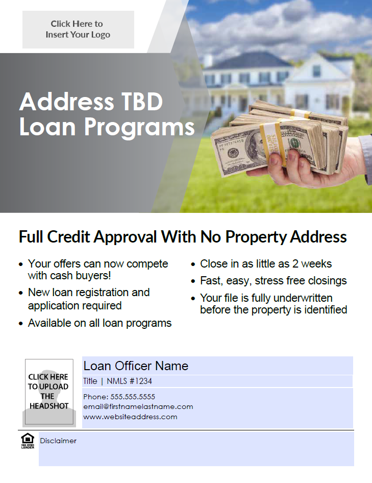 Address TBD Loan Program Flyer